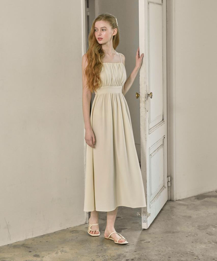 VIKINI VENDER Rachel Shirred Back-Point Long Dress - Cream Yellow