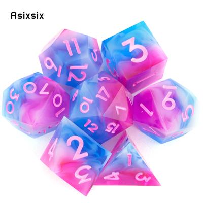 7 Stuks Roze Blauw Roze Nummer Scherp Rand Hars Dobbelstenen Veelvlakige Dobbelstenen Geschikt voor Rollenspel RPG Bordspel