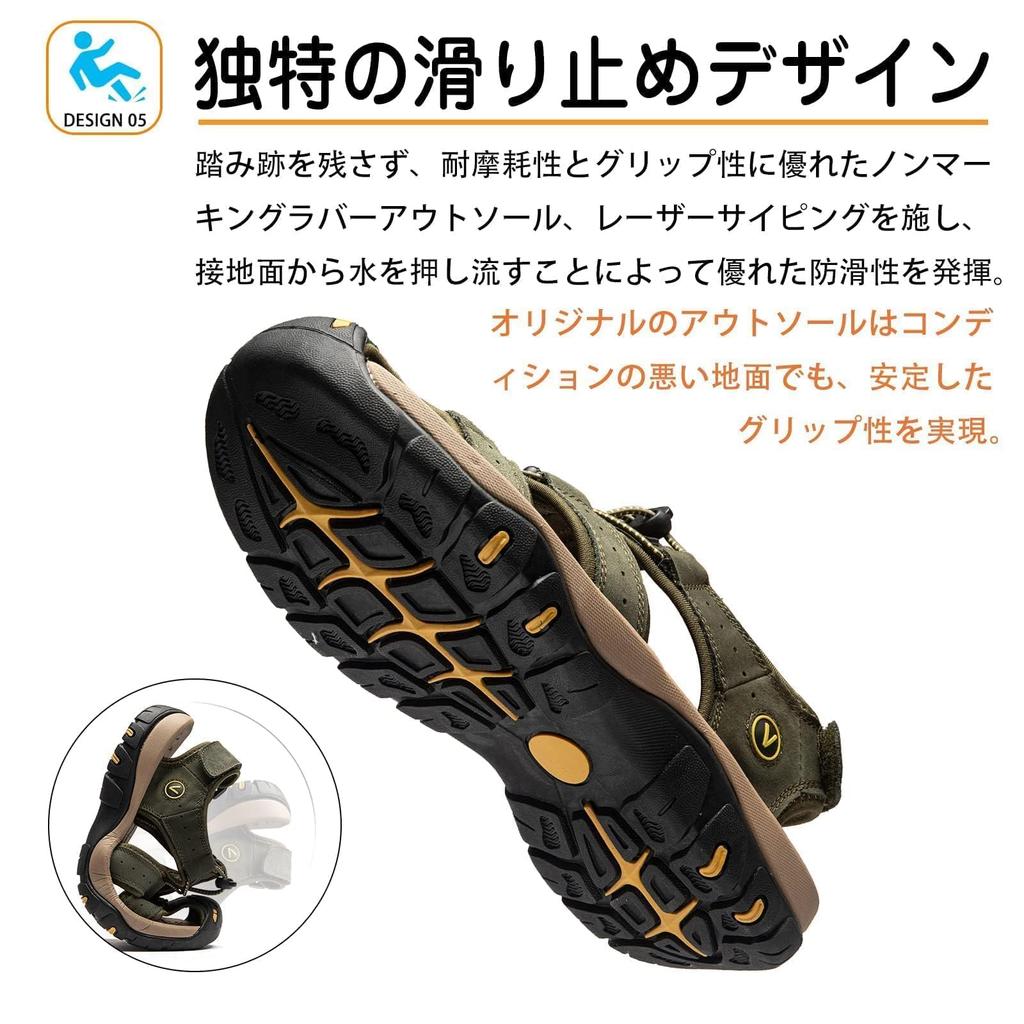 STRDEOUT Sports Genuine Comfortable for and the Summer Velcro Breathable Toe Army Size cm Men's Sandals, Leather, Amphibious, Walking, Fishing, Sea,