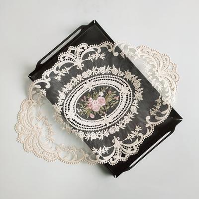 Embroidered Lace Placemat Retro French Crochet Doily Handmade Flower Embroidery Table Mat for Home Dinner Party Wedding Decor