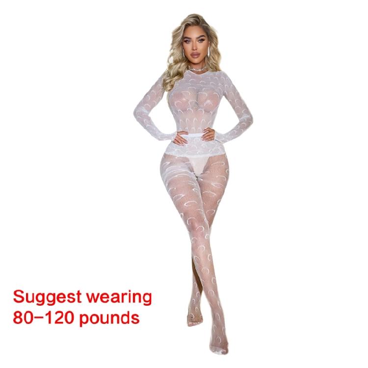 Women's Long Sleeve Moon Fishnet Bodysuits Jumpsuit See Through Mesh Bodystocking Lingerie Underwear Erotic Nightwear