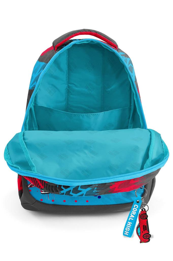 Coral High Kids Grau Blau Rennwagen gemusterter Schulrucksack mit drei Fächern 23652