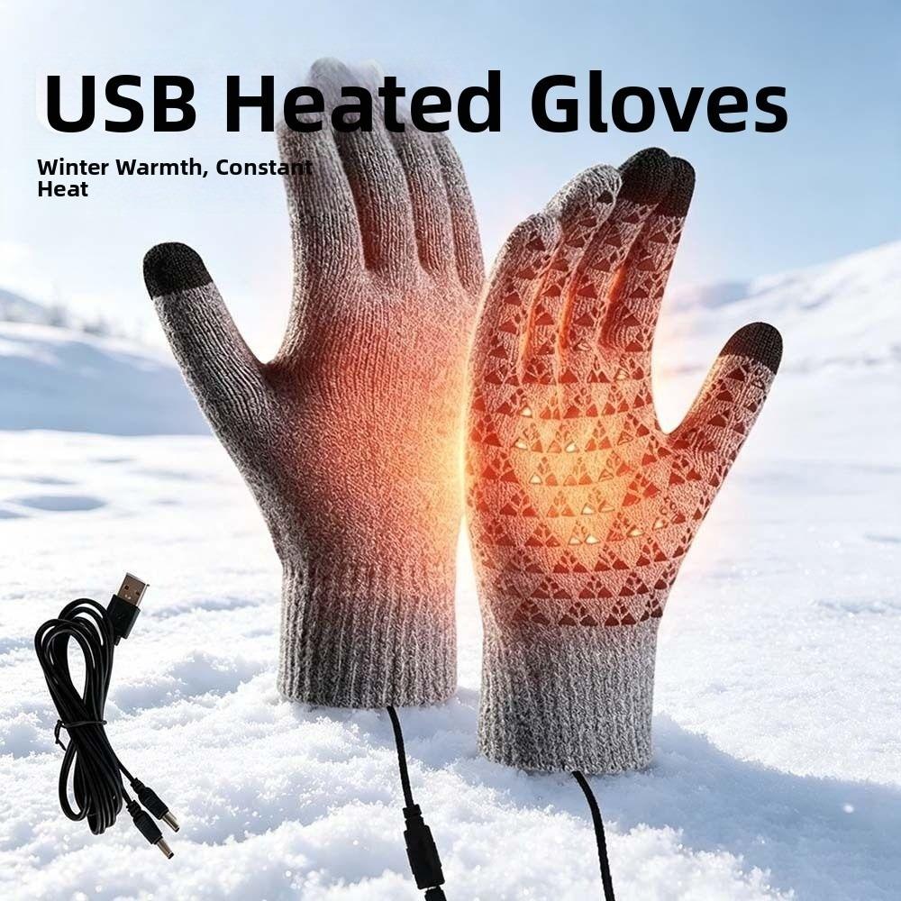 Verstellbare Temperatur Winter Heizhandschuhe Einfarbige Gestrickte Polyesterhandschuhe Herren