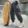 Boys Thick Lambswoolen Pants Winter Teenager Plush Velvet Trousers Children Cotton Sports Pants Big Kids Warm Snow Clothing