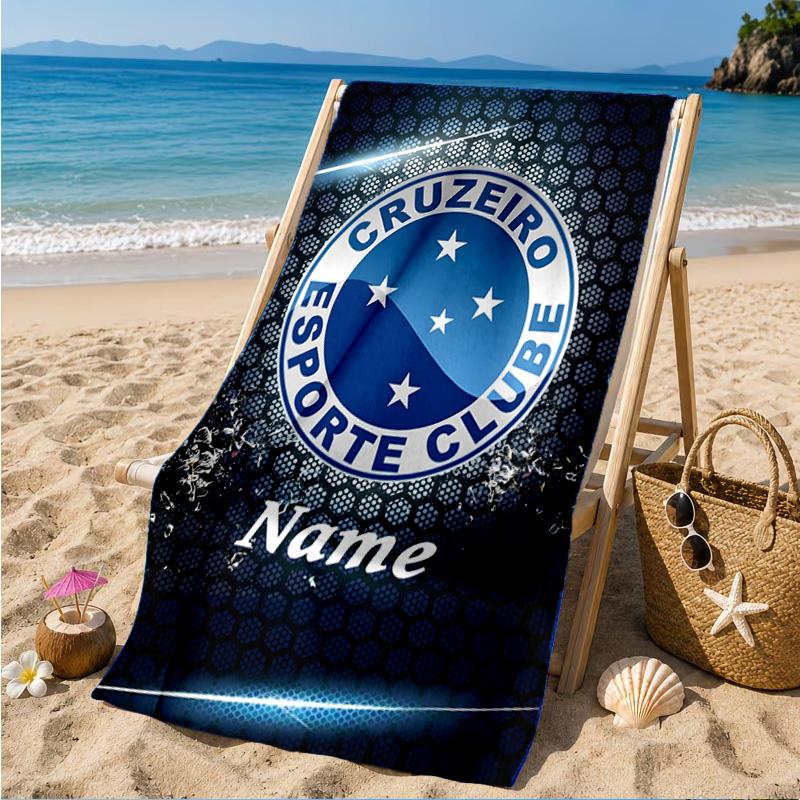 Custom Name Beach Towel Blue Stars Cruzeiro Football Microfiber Beach Towel, Lightweight for Summer Travel, Swimming Pool Fan Birthday Gift
