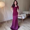 Elegant Square Neck Short Sleeve Maxi Dress Women2025 Cotton