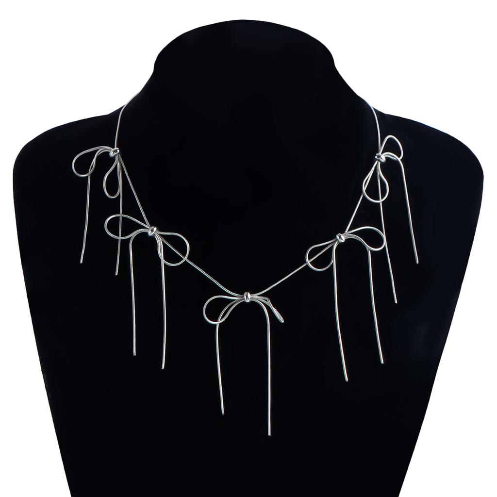 Accessories, Tassel Bow Tie Necklace, Temperament Round Snake Chain Collarbone Necklace Women