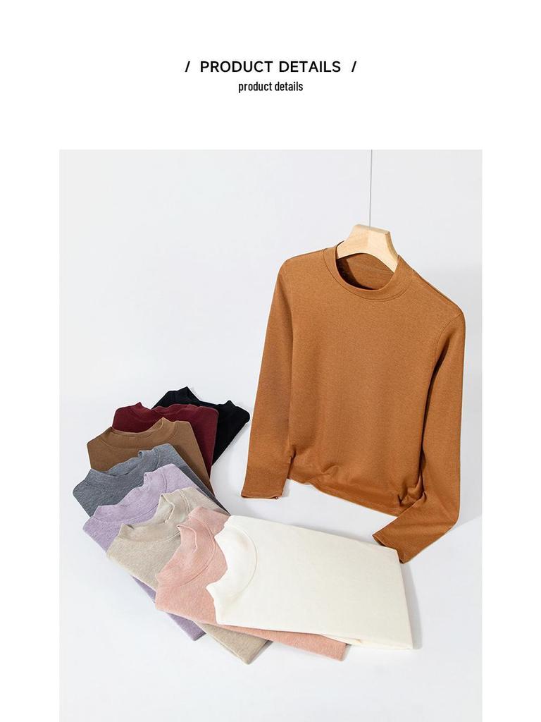 Women's 2025 Merino Wool Ribbed Crew Neck Pullover, Long Sleeve Base Layer for Autumn/Winter