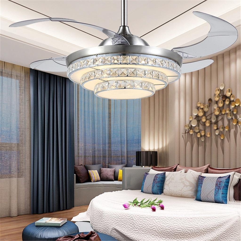 Modern Crystal Ceiling Fan Light 4 Fan Blade 42" Luxury Decorative Bedroom Ceiling Fan Lamp Remote Control Ventilador Fans
