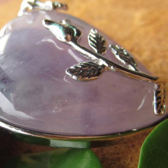 Women's Rose Quartz Alloy Flower Necklace Pendant Heart Inlaid Charm Jewelry