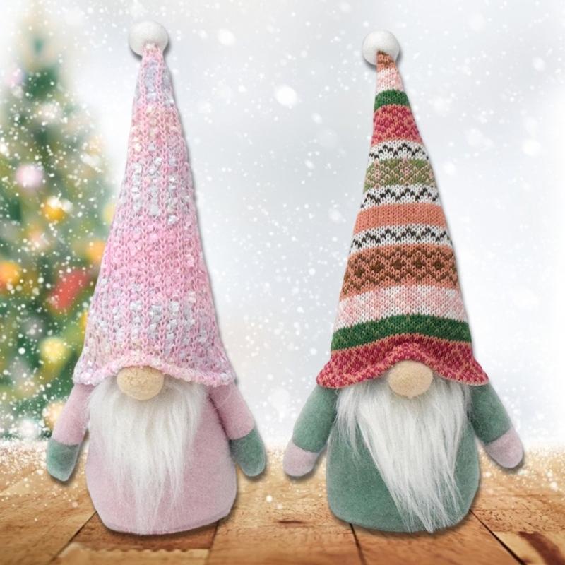 Set of 2 Christmas Ethnic Gnomes Dolls Decors Handmade Scandinavian Tomte Figures Ornaments for Home and Party Display