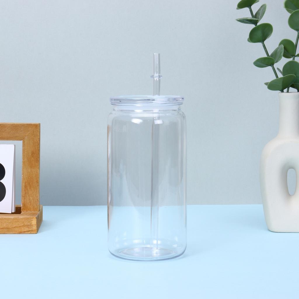 475ml 16oz Transparenter Plastikbecher mit Auslaufsicheren Deckeln Strohhalmen Ersatzdeckeln für Dosenförmige Eiskaffeebecher Niedlicher Tumbler-Becher