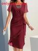 Sommer Chiffon Kleid mit Puffärmeln und Reißverschluss für Freizeitkleidung
