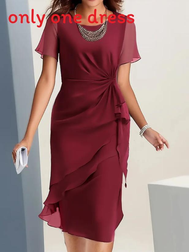Sommer Chiffon Kleid mit Puffärmeln und Reißverschluss für Freizeitkleidung