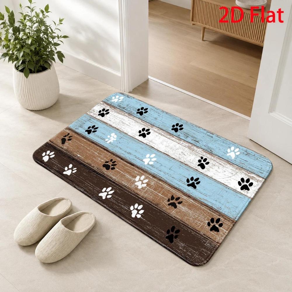 Rustic Vintage Wood Grain Pet Paw Print Doormat Non Slip Floor Mat Front Door Entryway Porch Back Door Living Room homer decor