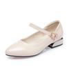 Genuine Leather Lady Pumps Pointed Toe Office Lady Pumps Buckle Strap Shallow Mouth High Heels Thick Heel Wedding Women Shoes