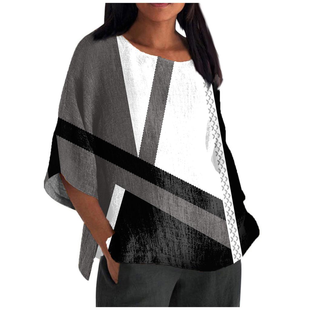 Women's Fashion Half Sleeve Round Neck Printed Loose Casual Blouse Top
