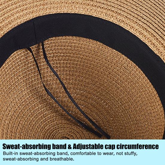 Women Straw Hat Wide Brim Lace-up Ribbon Sun Protection Hat Lightweight Quick-Drying Hat Hiking Walking Neck Coverage Hat