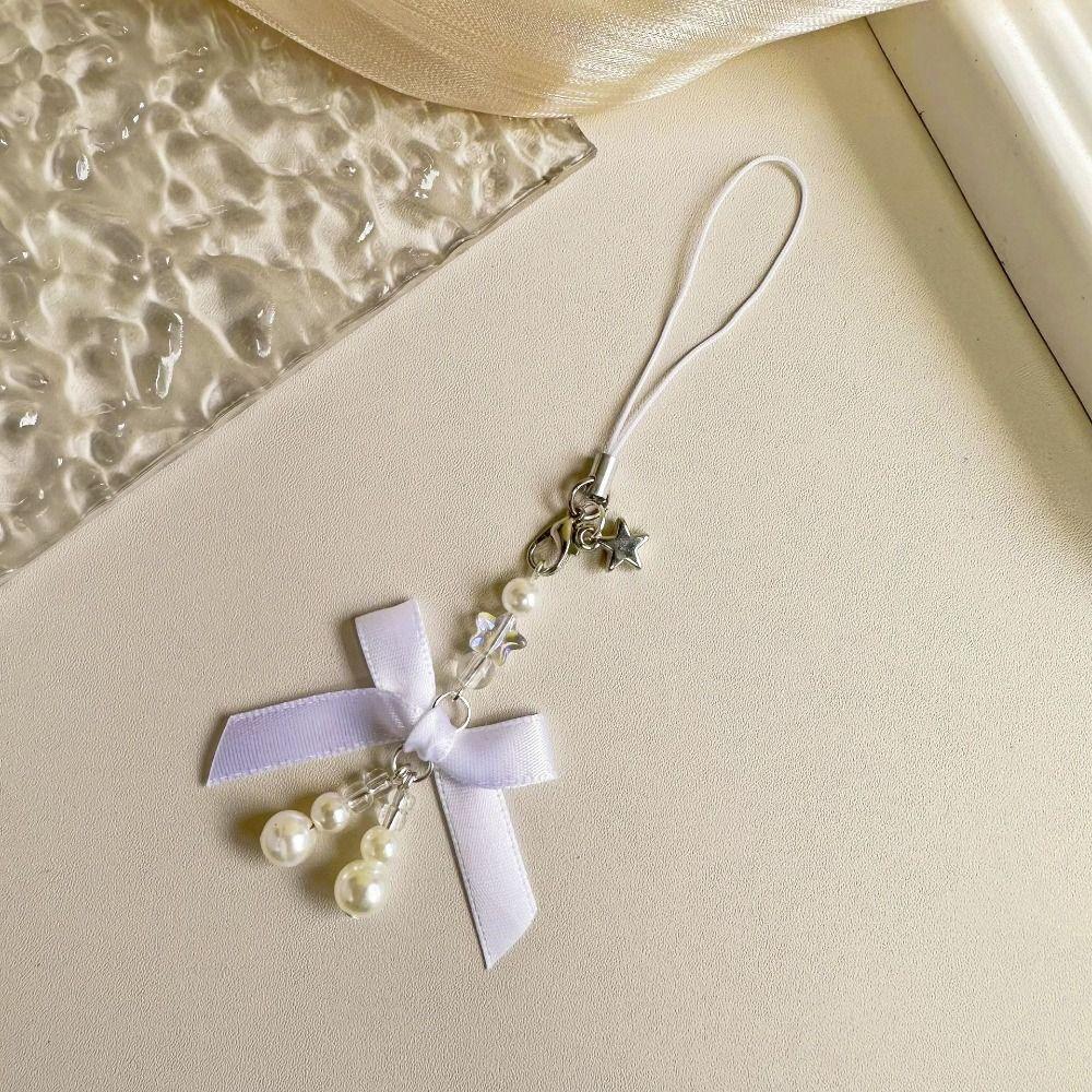 Bowknot Bow Phone Strap Pearl Mobile Phone Chain Pearl Phone Pendant  Telephone Jewelry