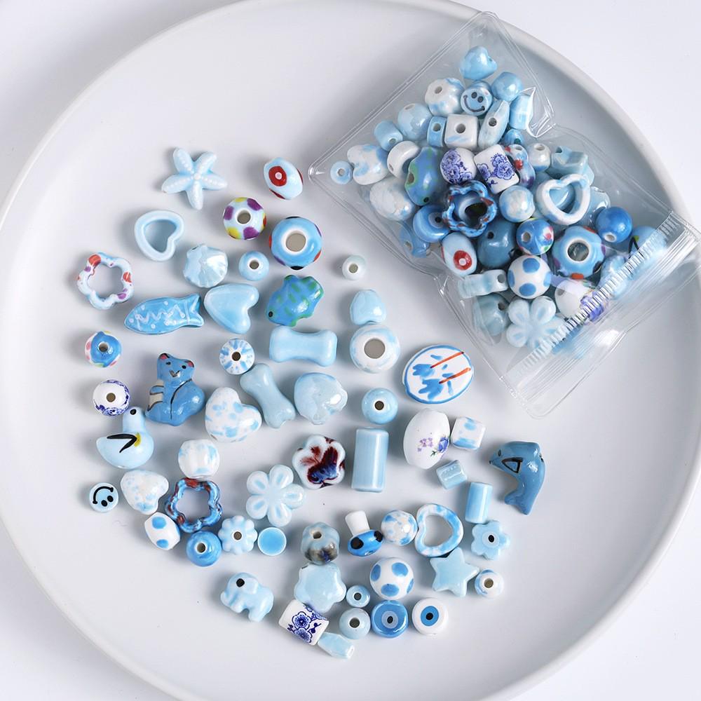 Blue Series Japanese Ceramic Seashell & Heart Beads for DIY Jewelry