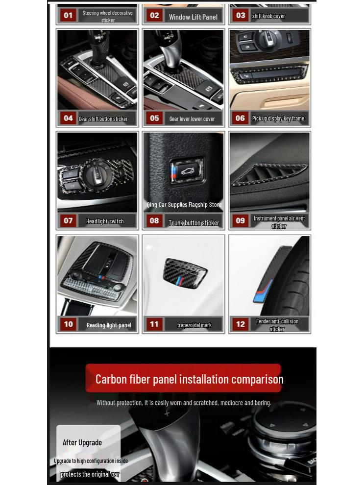 Carbon Fiber Center Console Sticker for BMW 7 Series F01 F02 Interior Modification 730 740 750li