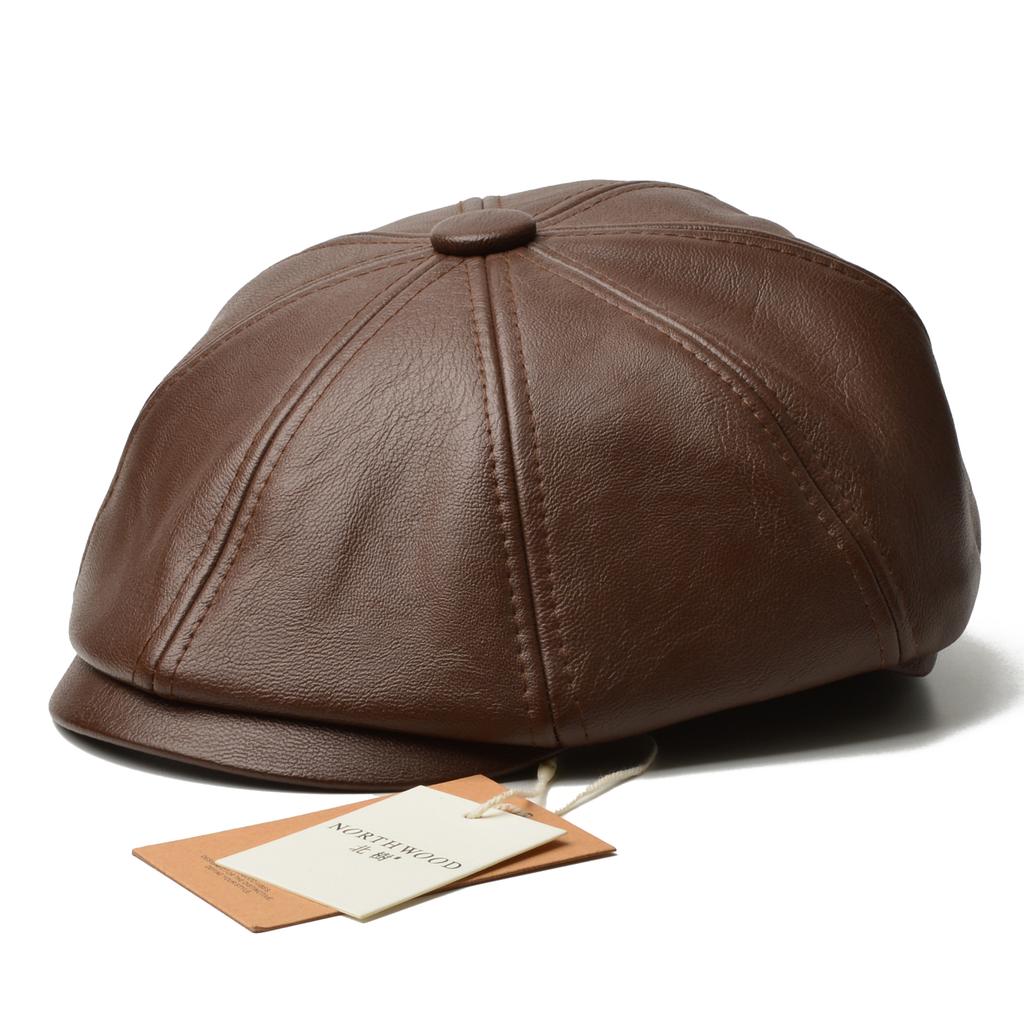 NORTHWOOD Luxury Synthetic PU Leather Beret Hat for Men Women 58cm Retro Eight-Point Cap for Outdoor Autumn Winter Wear