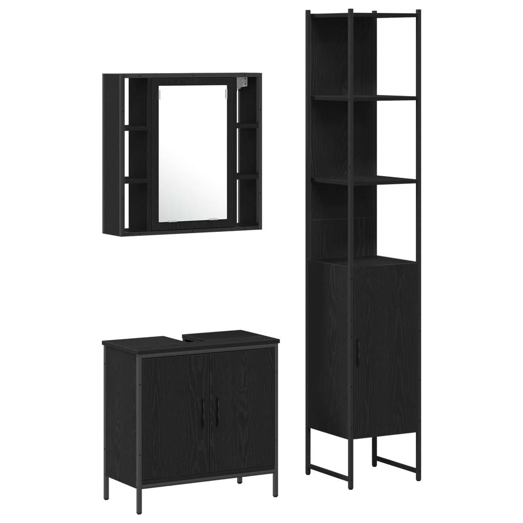 Bathroom Vanity Unit with Doors 3 pcs Black Wood Based Material