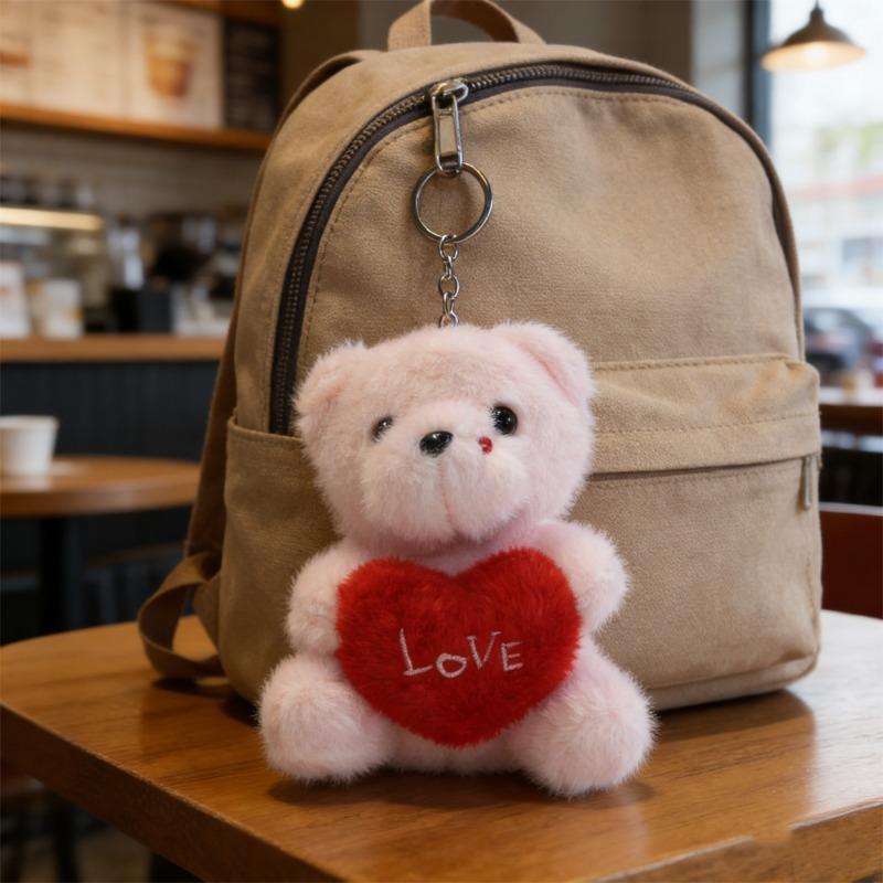 1-10PCS Valentine's Day Keychain Plush Toy Cute Hugging Heart Bear Soft Stuffed Animal Car Accessories Bag Charm Gift