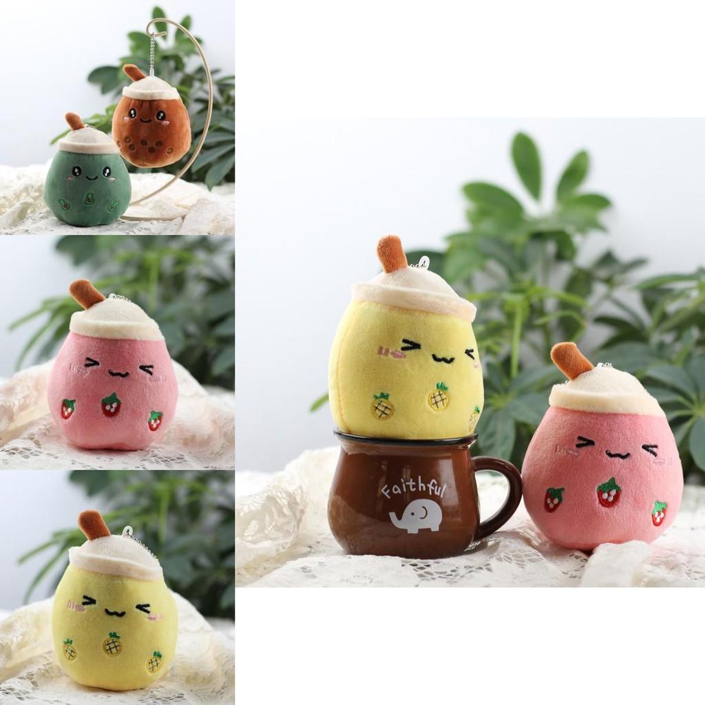 Adorable Plush Apple Fruit Milk Tea Cup Keychain Soft Short Plush Toy Gift