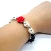 Halloween Gift Acrylic Rose Blossoms Skull Beads Two Styles of Hand Woven Adjustable and Elastic Rope Bracelets for Men