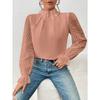 Damen Lockerer Halbrollkragen Patchwork Wellenförmiges Chiffon Langarm Pullover Top
