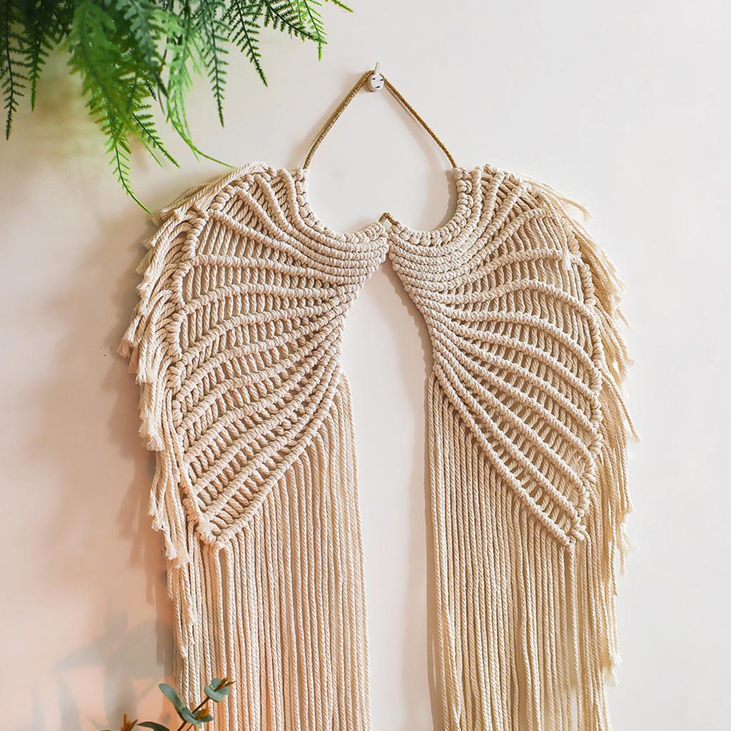 Angel Wing Hanging Tapestry Cotton Angel Wings Tapestry with Long Tassels Woven Macrame Tapestry Wall Hanging Decor Rustic Art