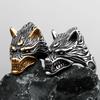Mens Titanium Steel Two Tone Wolf Head Ring Norse Odin Mythology Hip Hop Style Jewelry