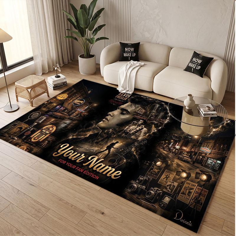 Tappeto Personalizzato Elvis Presley Stampa Motivo Nome Testo Morbido Antiscivolo Tappeto per Pavimento per Decorazione Interna Casa