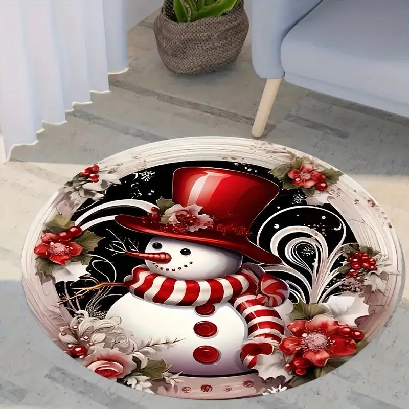 Christmas Snowman Round Carpet Living Room Bedroom Floor Mat Festive Atmosphere Christmas Tree Home Rug