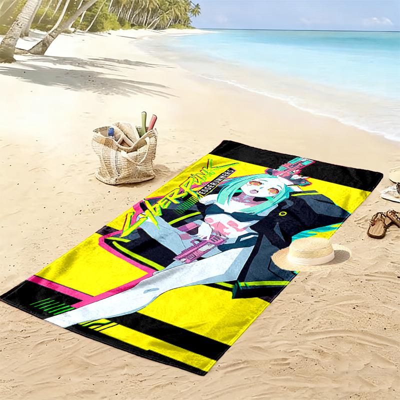 Cyberpunk Edgerunner Print Beach Towel, Large Soft Quick Dry Towel for Beach Camping Swimming