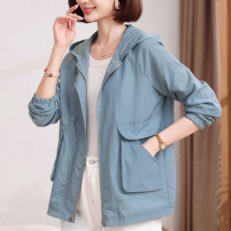 Moda primăvară vară jachetă subțire pentru femei, haină pentru femei, cu glugă, uniformă lungă de baseball, jachete largi