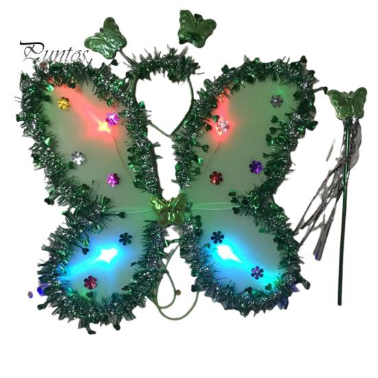 

Детский набор крыльев бабочки, светодиодные светящиеся крылья феи, повязка на голову с бабочкой, набор палочек с кисточками, реквизит для костюмированного представления для девочек зелёный