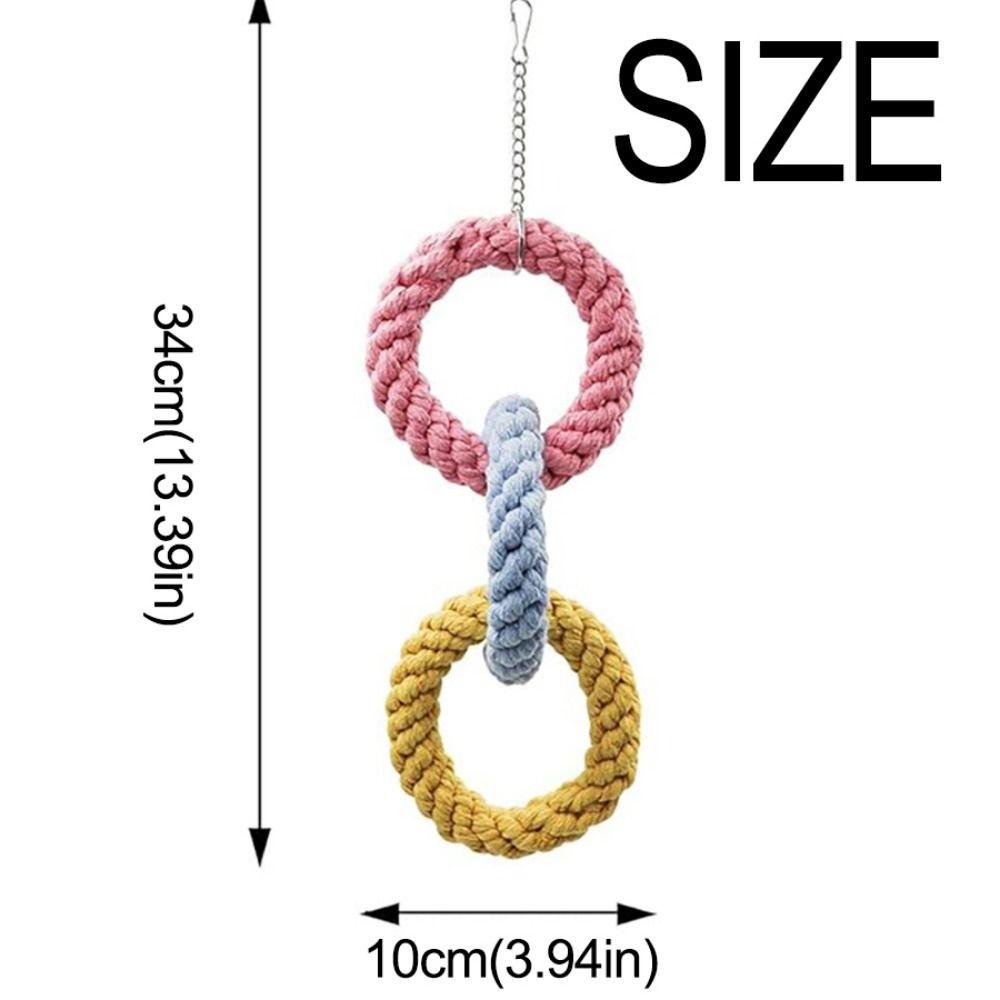 DIY Hamster Climbing Rope Toys Handcrafted Chew-Proof Bird Rope Swing Colorful Triple Ring Hanging Swing Cage Exercising