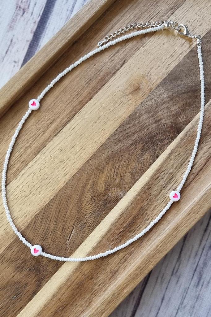Handmade Beaded Choker Necklace with Heart Charms for Women