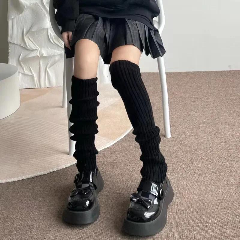 Black Warmer Lady Autumn Winter Crochet Sock Foot Cover 70cm Leg Warmers Lolita Socks Y2K Knitted Warm Foot Cover