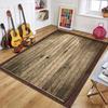 Vintage Brown Wood Grain Area Rug with Woven Border Bohemian Floor Mat for Music Room Decor Non-Slip Guitar Drum Carpet