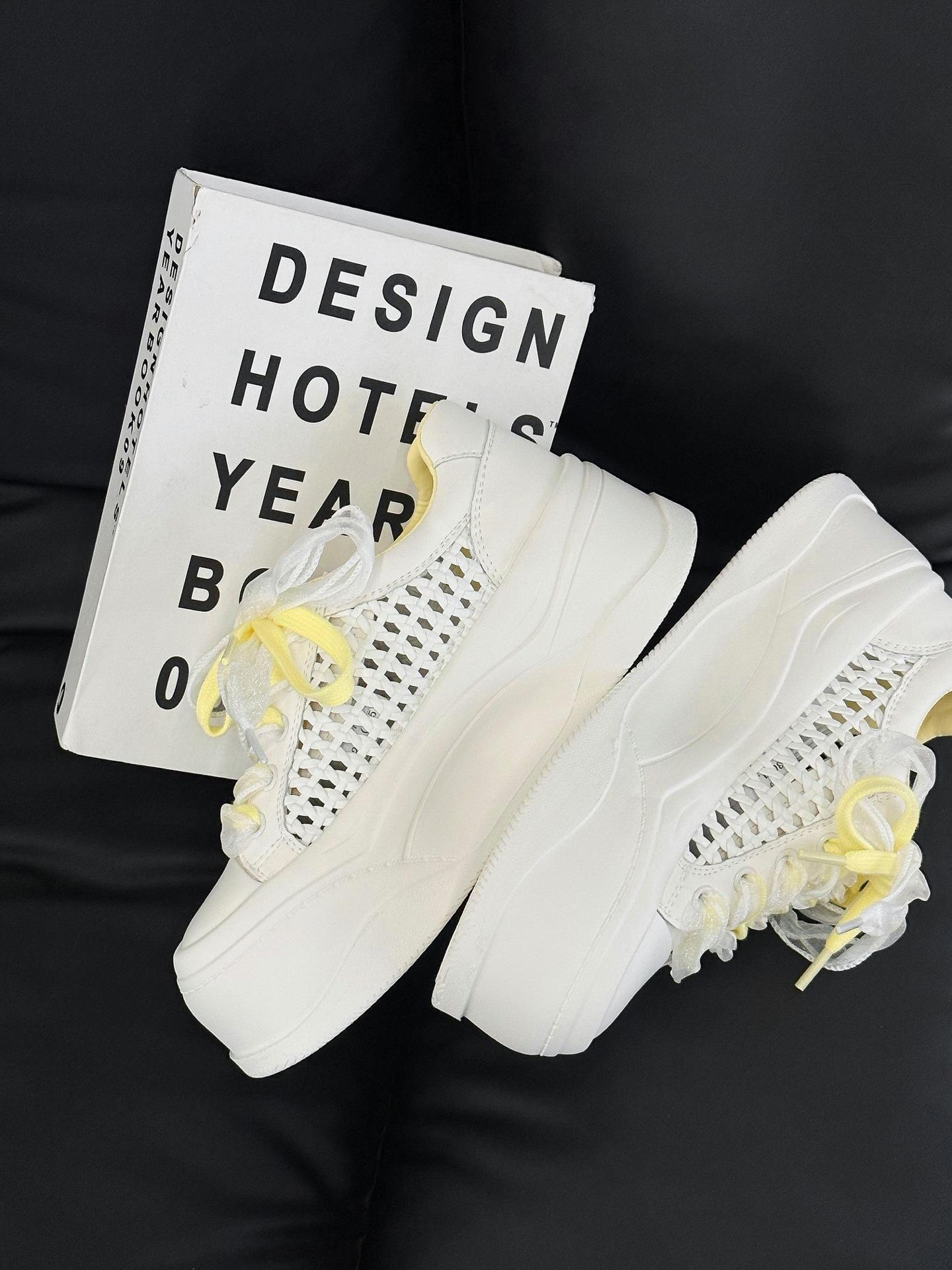 

thick-soled little white shoes women s new summer thin woven mesh breathable casual shoes versatile sports board shoes 40 жовтий