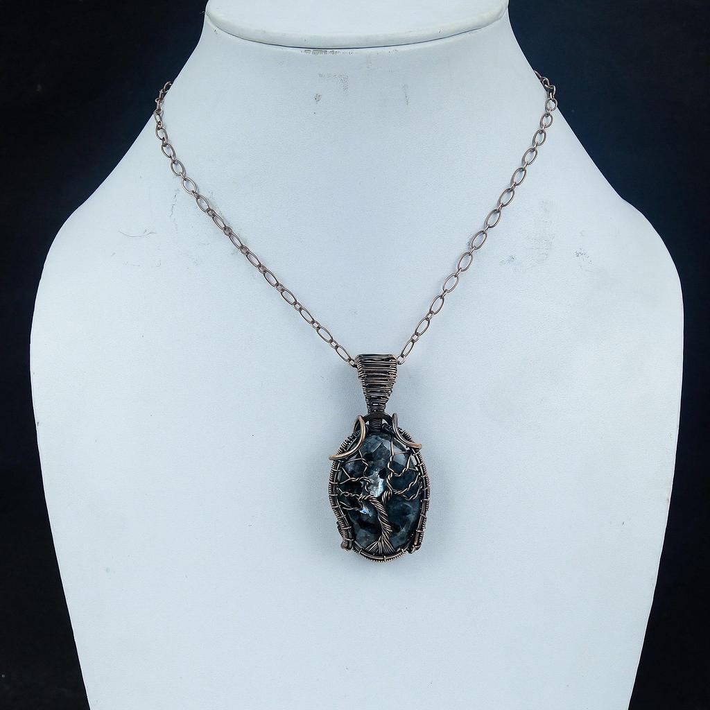 Larvikite Pendant, 999 Copper Wire Wrapped Pendant Gemstone Jewelry, Handmade Pendant Amazing Jewelry, Gift For Her