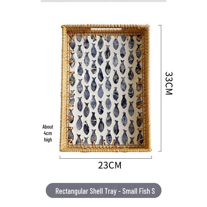 Ins Style Handwoven Rattan-Look Shell Serving Tray
