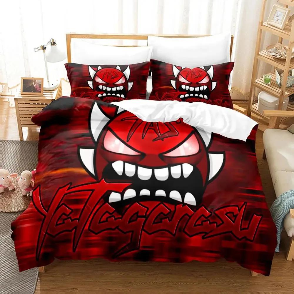 Angry Geometry Dash 3D Printed Cartoon Duvet Cover Set For Kids Bedroom Single Double Queen King Size Quilt Cover Pillowcase