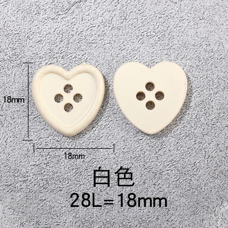 20pcs/lot 18mm Resin Button Heart Shape 4-Hole Plastic for Needlework Sewing Button for Clothing Diy Accessories Decorative