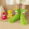 2Pairs Big Eyes Funny Tube Socks Cartoon Coral Fleece Socks Kawaii Floor Stockings Women  Winter