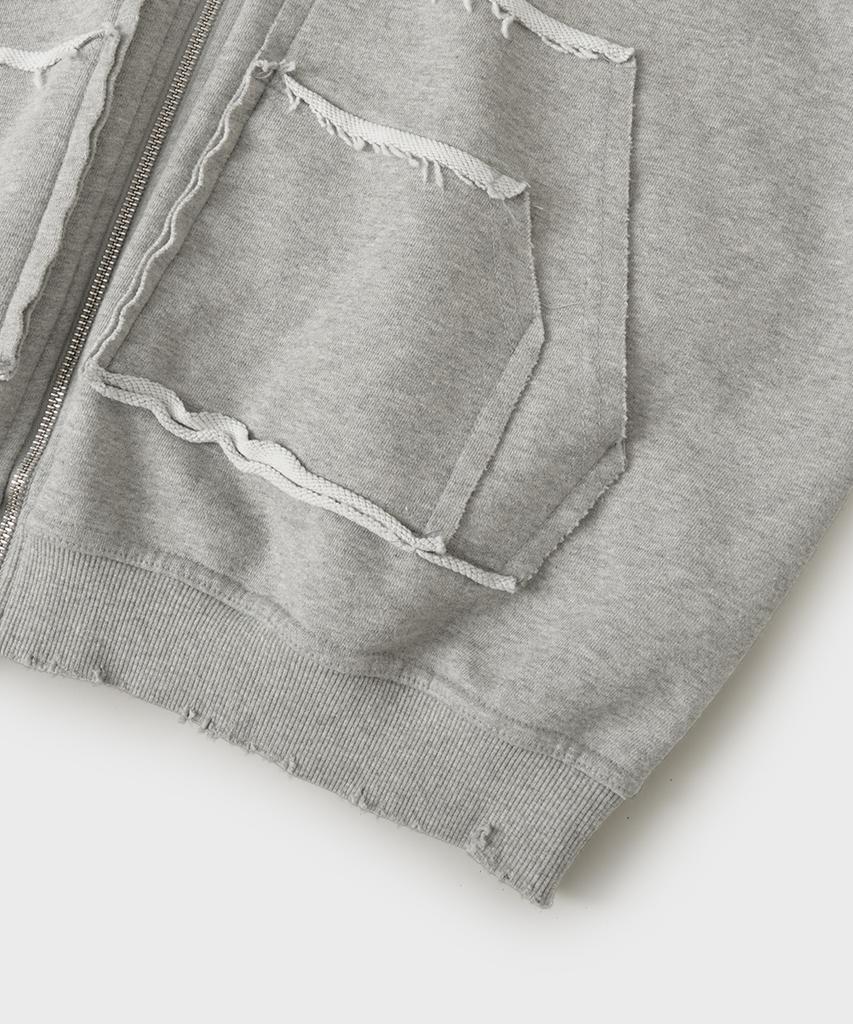 Hooves Vtg Layered Pocket Zip-Up Hoodie [Melange Grey]