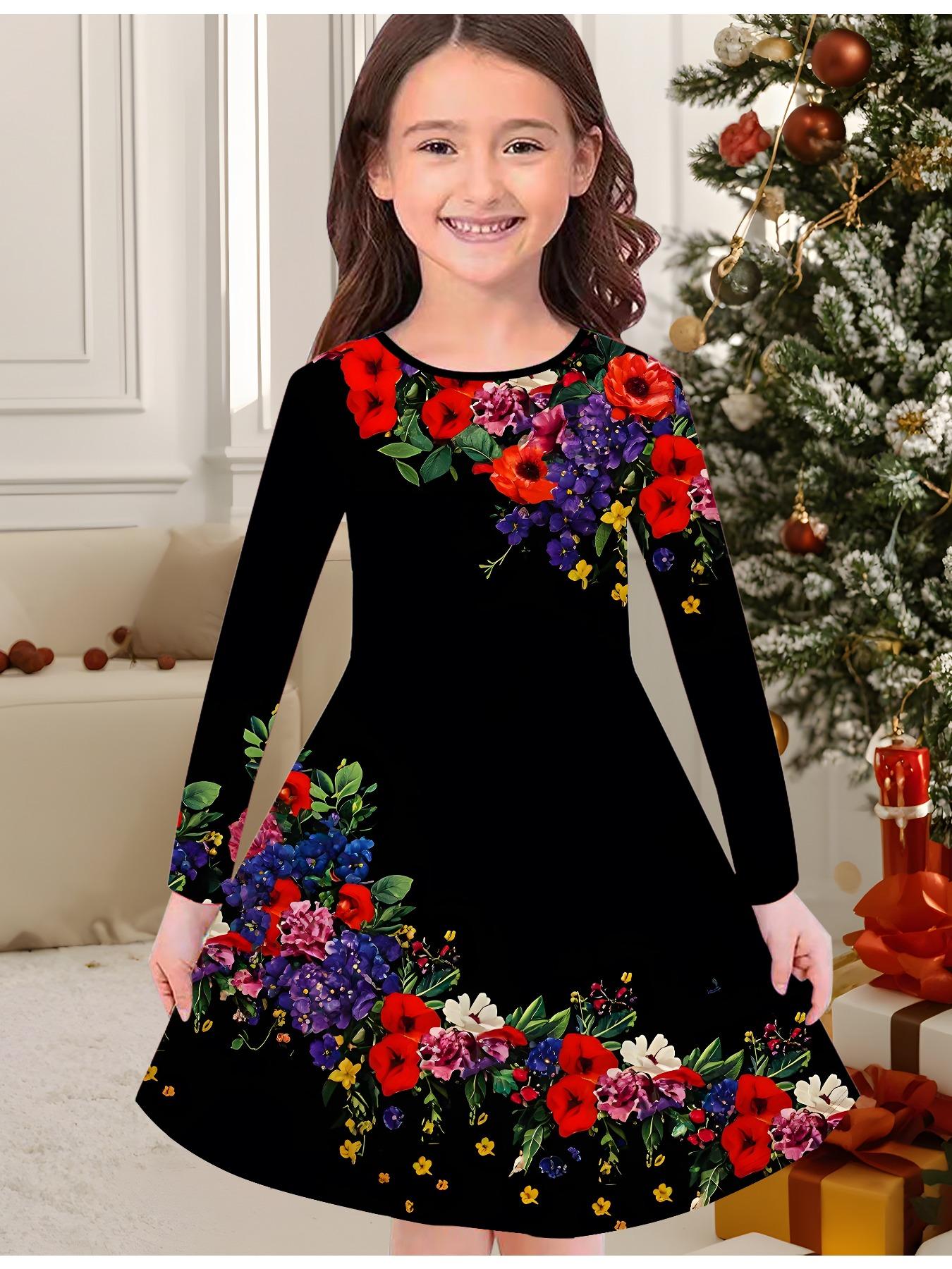 

Модное осенне-зимнее платье для девочек, с 3D принтом бабочек, с круглым вырезом, длинное, детское платье-футболка, повседневное, универсальное, рождественская одежда 110 чёрный